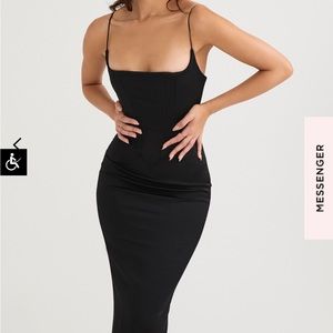 NWT ANAIS: Black Satin Pointed Corset Midi Dress